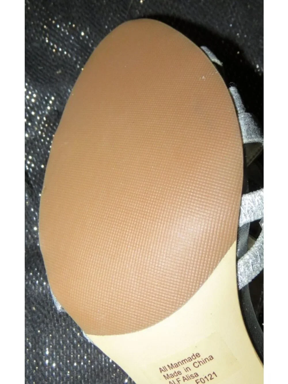 Alfani Alisa Metallic Silver Italian Leather Open Toe Glitter Slingback Heel 8.5